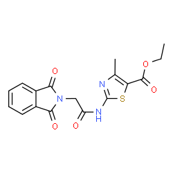 ChemSpider 2D Image | Ethyl 2-{[(1,3-dioxo-1,3-dihydro-2H-isoindol-2-yl)acetyl]amino}-4-methyl-1,3-thiazole-5-carboxylate | C17H15N3O5S