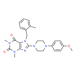 ChemSpider 2D Image | 8-[4-(4-Methoxyphenyl)-1-piperazinyl]-1,3-dimethyl-7-(2-methylbenzyl)-3,7-dihydro-1H-purine-2,6-dione | C26H30N6O3