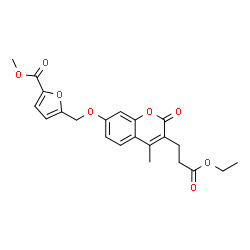 ChemSpider 2D Image | Methyl 5-({[3-(3-ethoxy-3-oxopropyl)-4-methyl-2-oxo-2H-chromen-7-yl]oxy}methyl)-2-furoate | C22H22O8