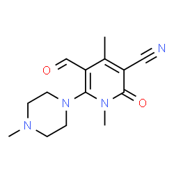 ChemSpider 2D Image | 5-Formyl-1,4-dimethyl-6-(4-methyl-1-piperazinyl)-2-oxo-1,2-dihydro-3-pyridinecarbonitrile | C14H18N4O2