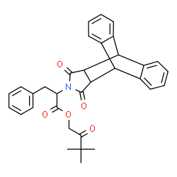 ChemSpider 2D Image | 3,3-Dimethyl-2-oxobutyl 2-(16,18-dioxo-17-azapentacyclo[6.6.5.0~2,7~.0~9,14~.0~15,19~]nonadeca-2,4,6,9,11,13-hexaen-17-yl)-3-phenylpropanoate | C33H31NO5