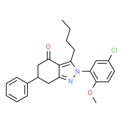 ChemSpider 2D Image | 3-Butyl-2-(5-chloro-2-methoxyphenyl)-6-phenyl-2,5,6,7-tetrahydro-4H-indazol-4-one | C24H25ClN2O2