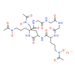 ChemSpider 2D Image | iron(3+) cyclo(glycylglycylglycyl-N~5~-acetyl-N~5~-oxidoornithyl-N~5~-acetyl-N~5~-oxidoornithyl-N~5~-acetyl-N~5~-oxidoornithyl) | C27H42FeN9O12