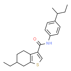 ChemSpider 2D Image | N-(4-sec-Butylphenyl)-6-ethyl-4,5,6,7-tetrahydro-1-benzothiophene-3-carboxamide | C21H27NOS