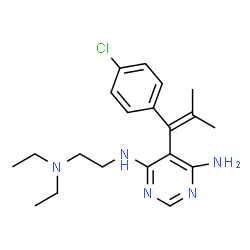 ChemSpider 2D Image | 5-[1-(4-Chlorophenyl)-2-methyl-1-propen-1-yl]-N-[2-(diethylamino)ethyl]-4,6-pyrimidinediamine | C20H28ClN5