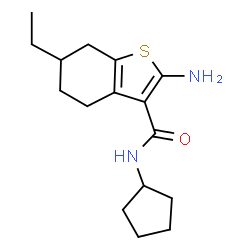 ChemSpider 2D Image | 2-Amino-N-cyclopentyl-6-ethyl-4,5,6,7-tetrahydro-1-benzothiophene-3-carboxamide | C16H24N2OS