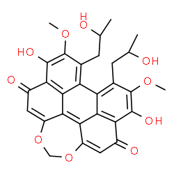 ChemSpider 2D Image | 6,11-Dihydroxy-8,9-bis(2-hydroxypropyl)-7,10-dimethoxyperylo[1,12-def][1,3]dioxepine-5,12-dione | C29H26O10