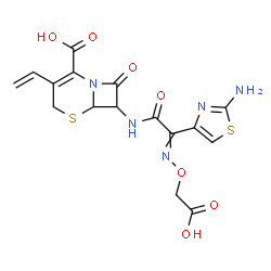 ChemSpider 2D Image | 7-({(2-Amino-1,3-thiazol-4-yl)[(carboxymethoxy)imino]acetyl}amino)-8-oxo-3-vinyl-5-thia-1-azabicyclo[4.2.0]oct-2-ene-2-carboxylic acid | C16H15N5O7S2