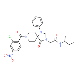 ChemSpider 2D Image | N-sec-Butyl-2-[8-(2-chloro-4-nitrobenzoyl)-4-oxo-1-phenyl-1,3,8-triazaspiro[4.5]dec-3-yl]acetamide | C26H30ClN5O5