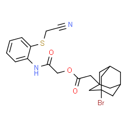 ChemSpider 2D Image | 2-({2-[(Cyanomethyl)sulfanyl]phenyl}amino)-2-oxoethyl (3-bromoadamantan-1-yl)acetate | C22H25BrN2O3S