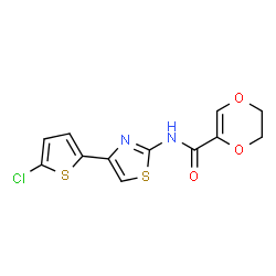 ChemSpider 2D Image | N-[4-(5-Chloro-2-thienyl)-1,3-thiazol-2-yl]-5,6-dihydro-1,4-dioxine-2-carboxamide | C12H9ClN2O3S2