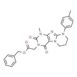 ChemSpider 2D Image | Benzyl [1-methyl-9-(4-methylphenyl)-2,4-dioxo-1,4,6,7,8,9-hexahydropyrimido[2,1-f]purin-3(2H)-yl]acetate | C25H25N5O4