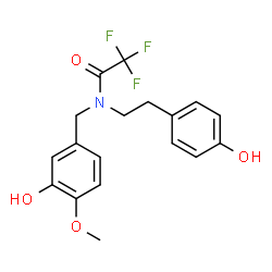 ChemSpider 2D Image | 2,2,2-Trifluoro-N-(3-hydroxy-4-methoxybenzyl)-N-[2-(4-hydroxyphenyl)ethyl]acetamide | C18H18F3NO4