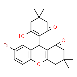 ChemSpider 2D Image | 7-Bromo-9-(2-hydroxy-4,4-dimethyl-6-oxo-1-cyclohexen-1-yl)-3,3-dimethyl-2,3,4,9-tetrahydro-1H-xanthen-1-one | C23H25BrO4