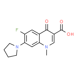 ChemSpider 2D Image | 6-Fluoro-1-methyl-4-oxo-7-(1-pyrrolidinyl)-1,4-dihydro-3-quinolinecarboxylic acid | C15H15FN2O3