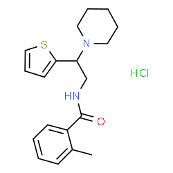 ChemSpider 2D Image | 2-Methyl-N-[2-(1-piperidinyl)-2-(2-thienyl)ethyl]benzamide hydrochloride (1:1) | C19H25ClN2OS