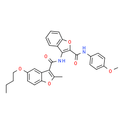 ChemSpider 2D Image | 3-{[(5-Butoxy-2-methyl-1-benzofuran-3-yl)carbonyl]amino}-N-(4-methoxyphenyl)-1-benzofuran-2-carboxamide | C30H28N2O6