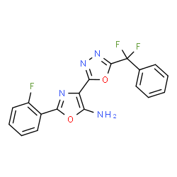 ChemSpider 2D Image | 4-{5-[Difluoro(phenyl)methyl]-1,3,4-oxadiazol-2-yl}-2-(2-fluorophenyl)-1,3-oxazol-5-amine | C18H11F3N4O2