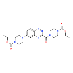 ChemSpider 2D Image | Ethyl 4-({6-[4-(ethoxycarbonyl)-1-piperazinyl]-1,2,4-benzotriazin-3-yl}carbonyl)-1-piperazinecarboxylate | C22H29N7O5