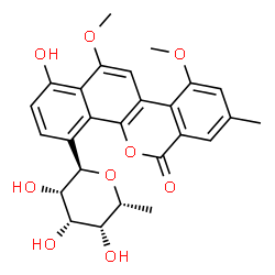 ChemSpider 2D Image | (6R)-2,6-Anhydro-1-deoxy-6-(1-hydroxy-10,12-dimethoxy-8-methyl-6-oxo-6H-dibenzo[c,h]chromen-4-yl)-D-altritol | C26H26O9