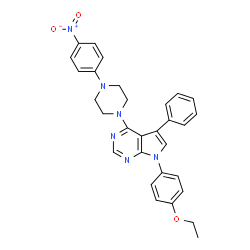 ChemSpider 2D Image | 7-(4-Ethoxyphenyl)-4-[4-(4-nitrophenyl)-1-piperazinyl]-5-phenyl-7H-pyrrolo[2,3-d]pyrimidine | C30H28N6O3