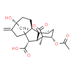 ChemSpider 2D Image | (1S,2R,5R,9S,10S,11R,12S)-12-Acetoxy-5-hydroxy-11-methyl-6-methylene-16-oxo-15-oxapentacyclo[9.3.2.1~5,8~.0~1,10~.0~2,8~]heptadec-13-ene-9-carboxylic acid | C21H24O7