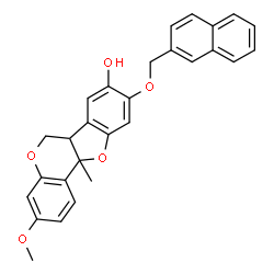 ChemSpider 2D Image | 3-Methoxy-11a-methyl-9-(2-naphthylmethoxy)-6a,11a-dihydro-6H-[1]benzofuro[3,2-c]chromen-8-ol | C28H24O5