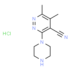 ChemSpider 2D Image | 5,6-Dimethyl-3-(1-piperazinyl)-4-pyridazinecarbonitrile hydrochloride (1:1) | C11H16ClN5