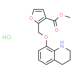 ChemSpider 2D Image | Methyl 2-[(1,2,3,4-tetrahydro-8-quinolinyloxy)methyl]-3-furoate hydrochloride (1:1) | C16H18ClNO4