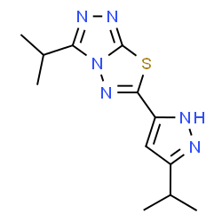 ChemSpider 2D Image | 3-Isopropyl-6-(3-isopropyl-1H-pyrazol-5-yl)[1,2,4]triazolo[3,4-b][1,3,4]thiadiazole | C12H16N6S