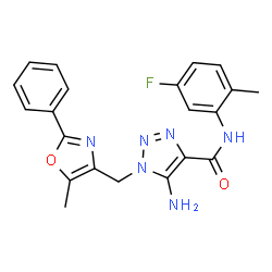 ChemSpider 2D Image | 5-Amino-N-(5-fluoro-2-methylphenyl)-1-[(5-methyl-2-phenyl-1,3-oxazol-4-yl)methyl]-1H-1,2,3-triazole-4-carboxamide | C21H19FN6O2