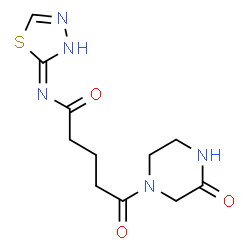 ChemSpider 2D Image | 5-Oxo-5-(3-oxo-1-piperazinyl)-N-(1,3,4-thiadiazol-2-yl)pentanamide | C11H15N5O3S