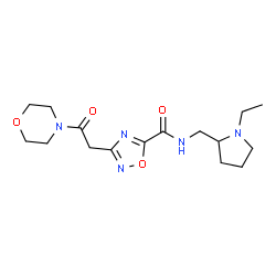 ChemSpider 2D Image | N-[(1-Ethyl-2-pyrrolidinyl)methyl]-3-[2-(4-morpholinyl)-2-oxoethyl]-1,2,4-oxadiazole-5-carboxamide | C16H25N5O4