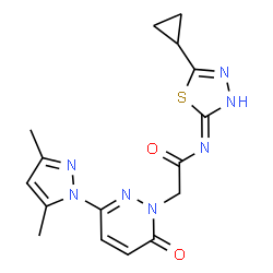 ChemSpider 2D Image | N-(5-Cyclopropyl-1,3,4-thiadiazol-2-yl)-2-[3-(3,5-dimethyl-1H-pyrazol-1-yl)-6-oxo-1(6H)-pyridazinyl]acetamide | C16H17N7O2S