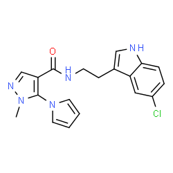 ChemSpider 2D Image | N-[2-(5-Chloro-1H-indol-3-yl)ethyl]-1-methyl-5-(1H-pyrrol-1-yl)-1H-pyrazole-4-carboxamide | C19H18ClN5O