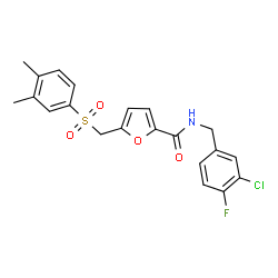 ChemSpider 2D Image | N-(3-Chloro-4-fluorobenzyl)-5-{[(3,4-dimethylphenyl)sulfonyl]methyl}-2-furamide | C21H19ClFNO4S