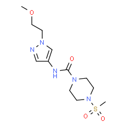 ChemSpider 2D Image | N-[1-(2-Methoxyethyl)-1H-pyrazol-4-yl]-4-(methylsulfonyl)-1-piperazinecarboxamide | C12H21N5O4S