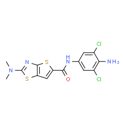 ChemSpider 2D Image | N-(4-Amino-3,5-dichlorophenyl)-2-(dimethylamino)thieno[2,3-d][1,3]thiazole-5-carboxamide | C14H12Cl2N4OS2