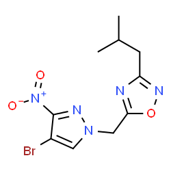ChemSpider 2D Image | 5-[(4-Bromo-3-nitro-1H-pyrazol-1-yl)methyl]-3-isobutyl-1,2,4-oxadiazole | C10H12BrN5O3