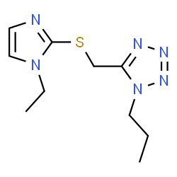 ChemSpider 2D Image | 5-{[(1-Ethyl-1H-imidazol-2-yl)sulfanyl]methyl}-1-propyl-1H-tetrazole | C10H16N6S