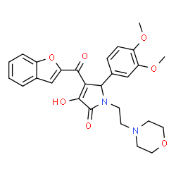 ChemSpider 2D Image | 4-(1-Benzofuran-2-ylcarbonyl)-5-(3,4-dimethoxyphenyl)-3-hydroxy-1-[2-(4-morpholinyl)ethyl]-1,5-dihydro-2H-pyrrol-2-one | C27H28N2O7