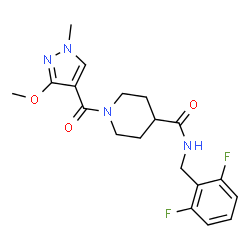 ChemSpider 2D Image | N-(2,6-Difluorobenzyl)-1-[(3-methoxy-1-methyl-1H-pyrazol-4-yl)carbonyl]-4-piperidinecarboxamide | C19H22F2N4O3