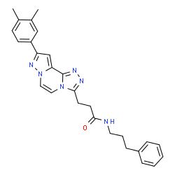 ChemSpider 2D Image | 3-[9-(3,4-Dimethylphenyl)pyrazolo[1,5-a][1,2,4]triazolo[3,4-c]pyrazin-3-yl]-N-(3-phenylpropyl)propanamide | C27H28N6O