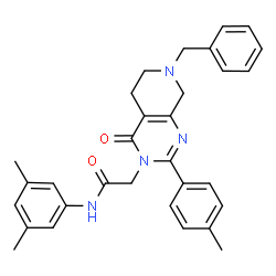 ChemSpider 2D Image | 2-[7-Benzyl-2-(4-methylphenyl)-4-oxo-5,6,7,8-tetrahydropyrido[3,4-d]pyrimidin-3(4H)-yl]-N-(3,5-dimethylphenyl)acetamide | C31H32N4O2