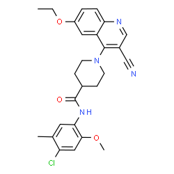 ChemSpider 2D Image | N-(4-Chloro-2-methoxy-5-methylphenyl)-1-(3-cyano-6-ethoxy-4-quinolinyl)-4-piperidinecarboxamide | C26H27ClN4O3