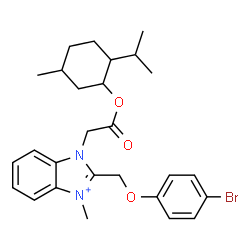 ChemSpider 2D Image | 2-[(4-Bromophenoxy)methyl]-1-{2-[(2-isopropyl-5-methylcyclohexyl)oxy]-2-oxoethyl}-3-methyl-1H-benzimidazol-3-ium | C27H34BrN2O3