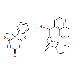 ChemSpider 2D Image | 5-Ethyl-5-phenyl-2,4,6(1H,3H,5H)-pyrimidinetrione - 6'-methoxycinchonan-9-ol (1:1) | C32H36N4O5