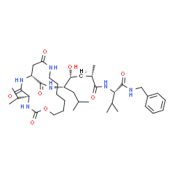 ChemSpider 2D Image | (4S,7R)-N-[(4S,5R,7S)-8-{[(2S)-1-(Benzylamino)-3-methyl-1-oxo-2-butanyl]amino}-5-hydroxy-2,7-dimethyl-8-oxo-4-octanyl]-4-isopropyl-2,5,9-trioxo-1-oxa-3,6,10-triazacyclohexadecane-7-carboxamide | C38H62N6O8