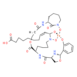 ChemSpider 2D Image | [(8Z,10S)-10-(Hydroxy-kappaO)-10-[(hydroxy-kappaO){(5R)-6-(3-{[(3R)-1-(hydroxy-kappaO)-2-oxo-3-azepanyl]amino}-3-oxopropoxy)-5-[({(2S,4S)-2-[2-(hydroxy-kappaO)phenyl]-1,3-oxazolidin-4-yl}carbonyl)amin
o]-6-oxohexyl}amino]-8-decenoato(4-)]iron | C35H49FeN5O12