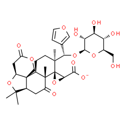 ChemSpider 2D Image | (3'S,4aS,6aR,8aR,9R,10S,12aR,12bR)-10-[(S)-3-Furyl(beta-D-glucopyranosyloxy)methyl]-6,6,8a,10-tetramethyl-3,8-dioxodecahydro-3H,6H-spiro[naphtho[1',2':3,4]furo[3,2-c]pyran-9,2'-oxirane]-3'-carboxylate | C32H41O14